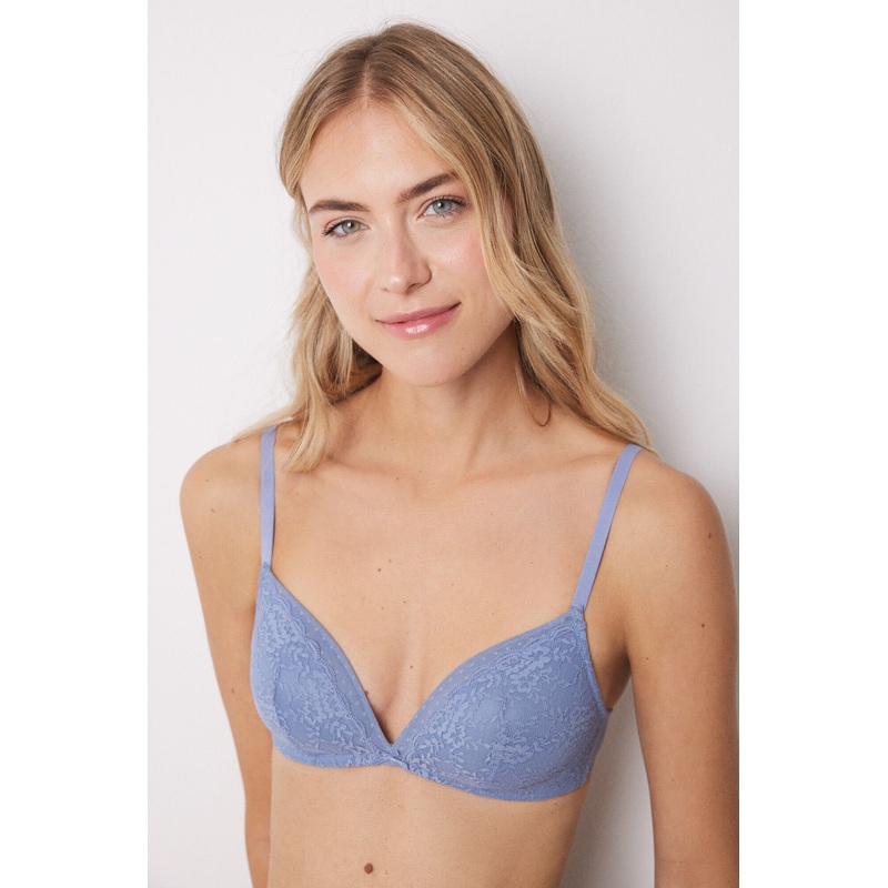 CHARMING Padding Triangle Bra Lace Tulle Plumetis Blue in Different Cup Sizes