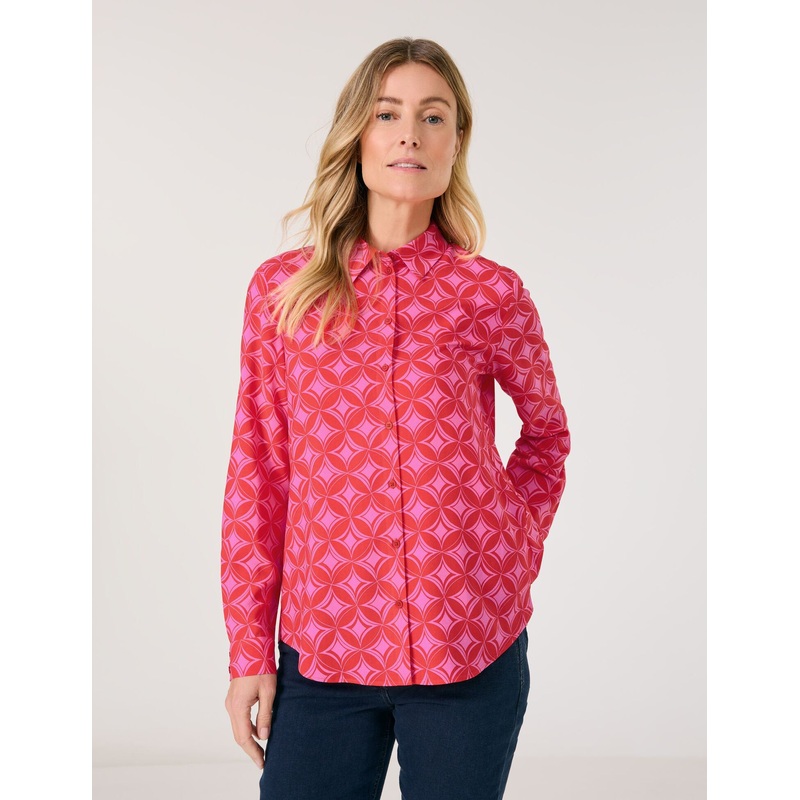 Flowing Shirt Blouse with an All-Over Pattern
