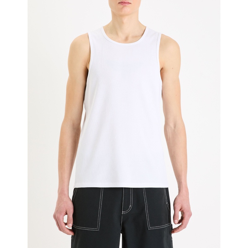 Stretch Cotton Round Neck Tank Top - White