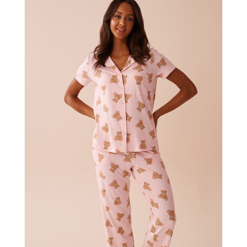 Teddy Bear Print Super Soft Button-Down Shirt