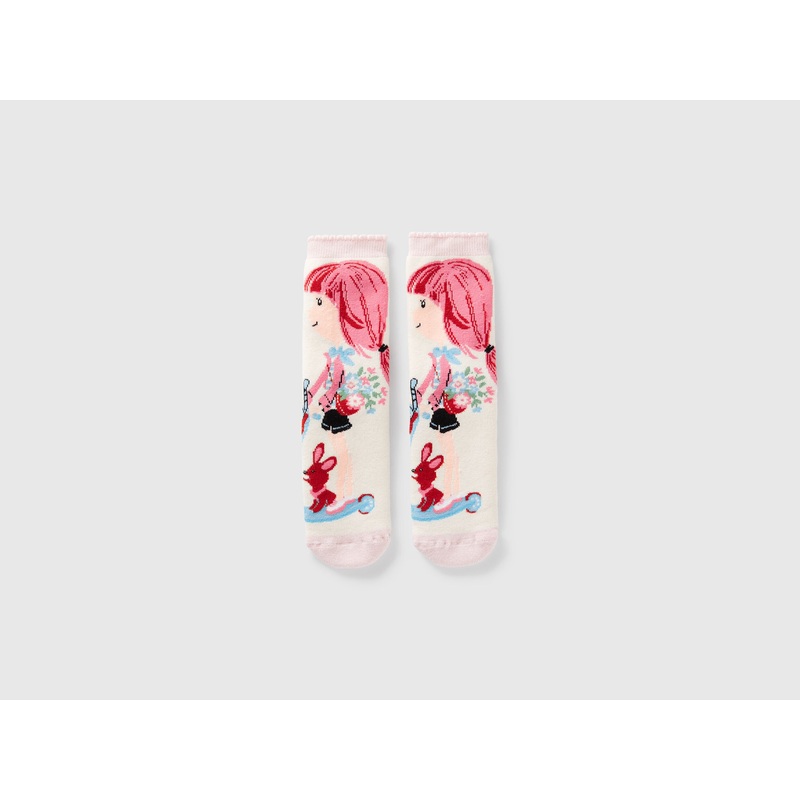 White Non-Slip Socks with Doll Inlay
