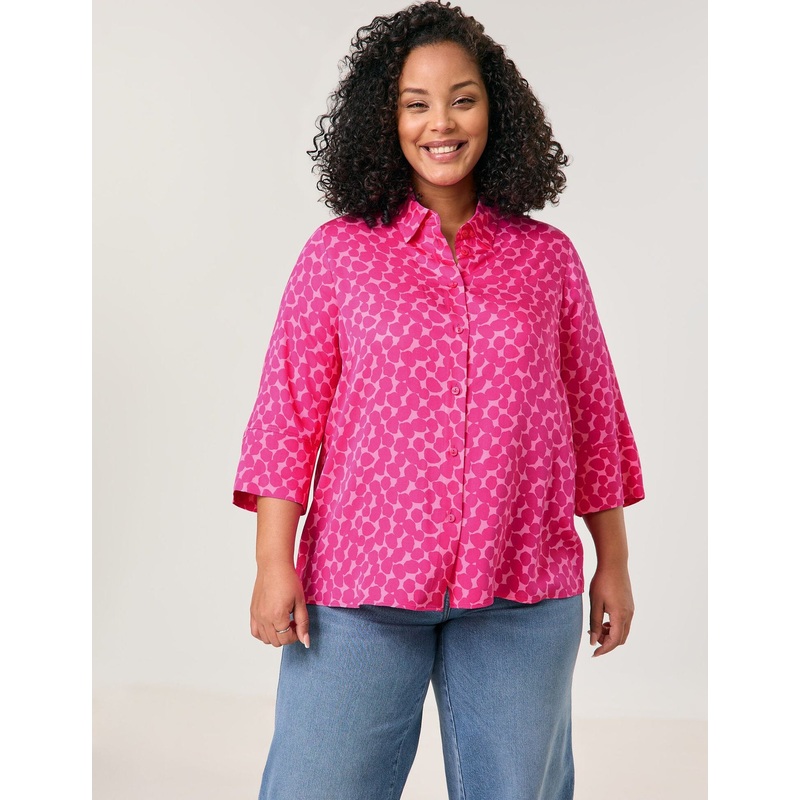 Wide 3/4-Sleeve Blouse with a Polka Dot Print