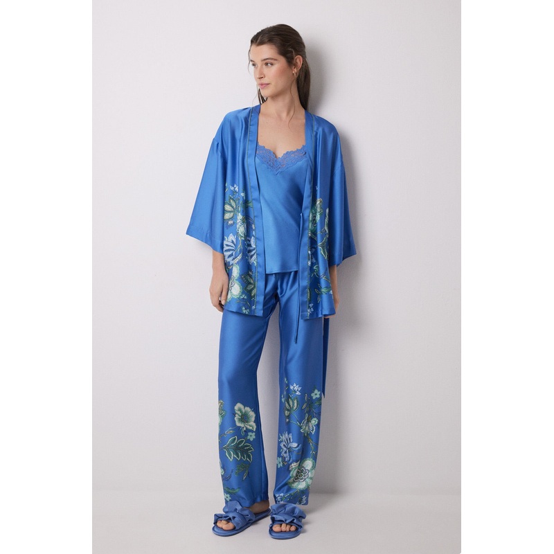 Blue Satin and Lace Pyjamas Set
