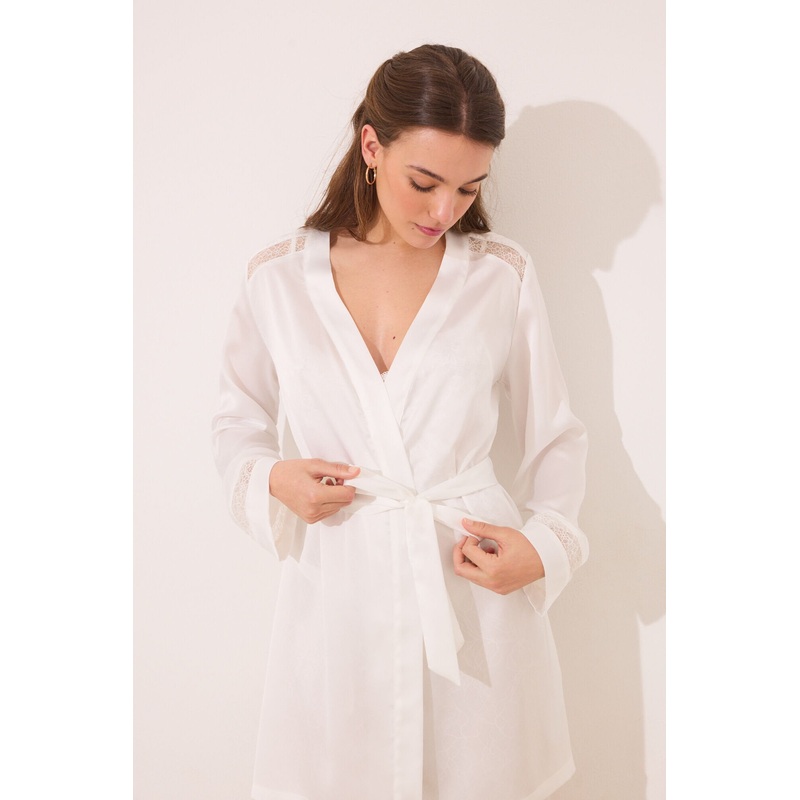 Bridal White Satin Midi Robe