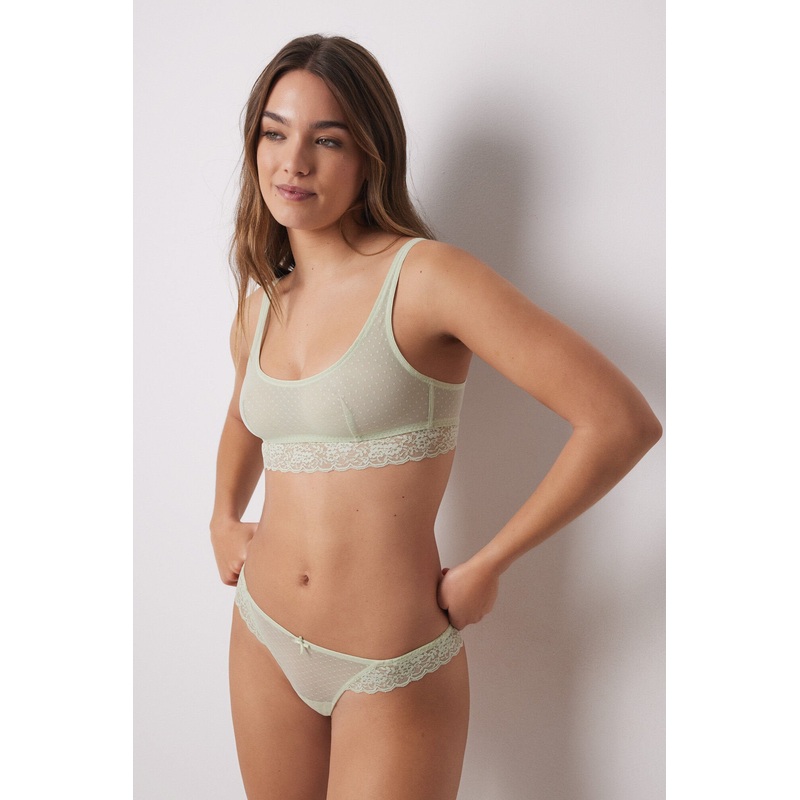 Classic Green Lace Plumetis Thong