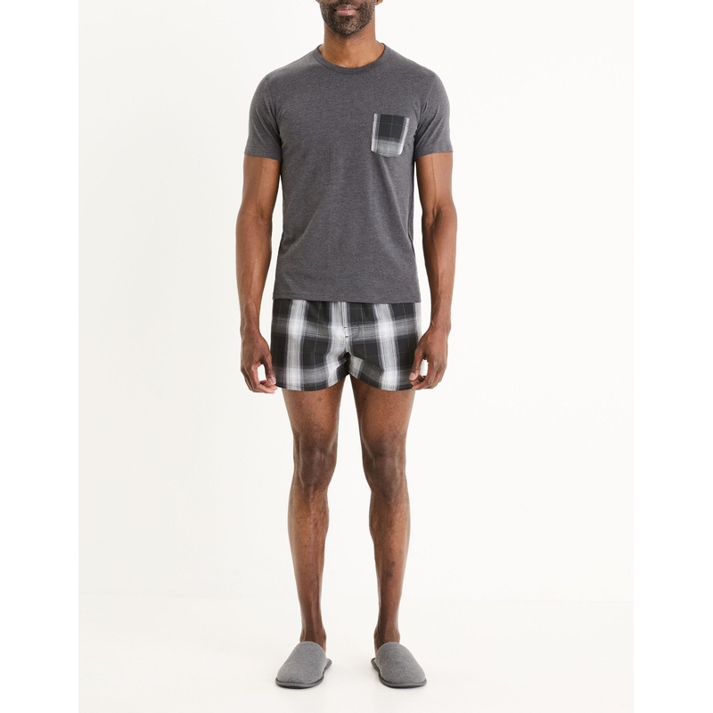 Cotton Blend Top and Bottom Pajamas - Anthracite
