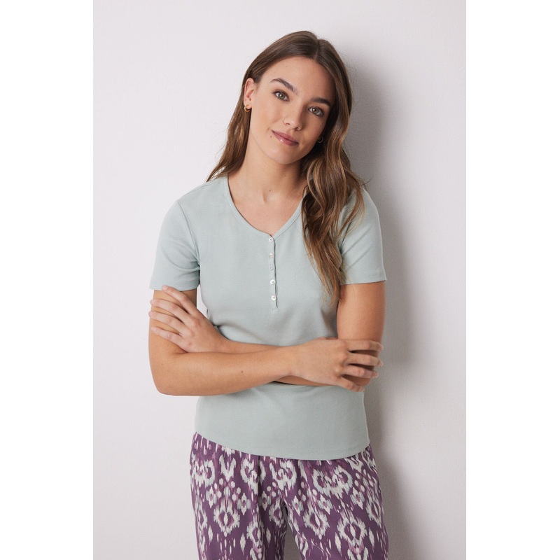 Green Ribbed Short Sleeve -Shirt