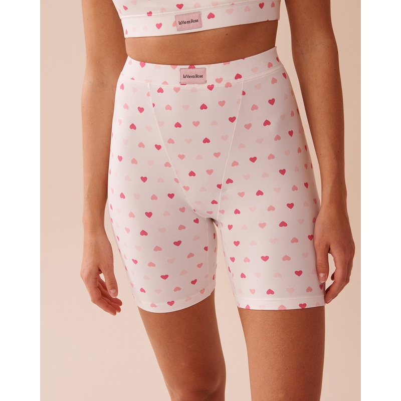 Heart Print Super Soft Biker Style Pajama Shorts