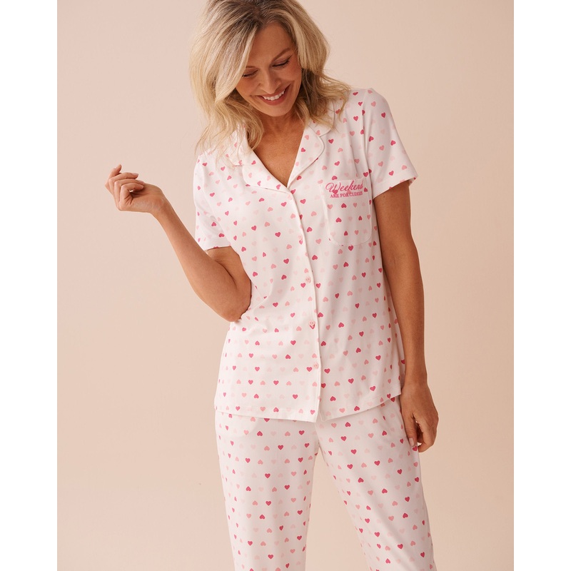 Heart Print Super Soft Button-down Shirt