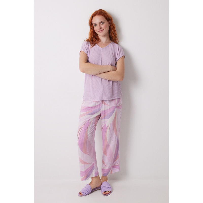 Lilac Geometric Print Capri Pajamas