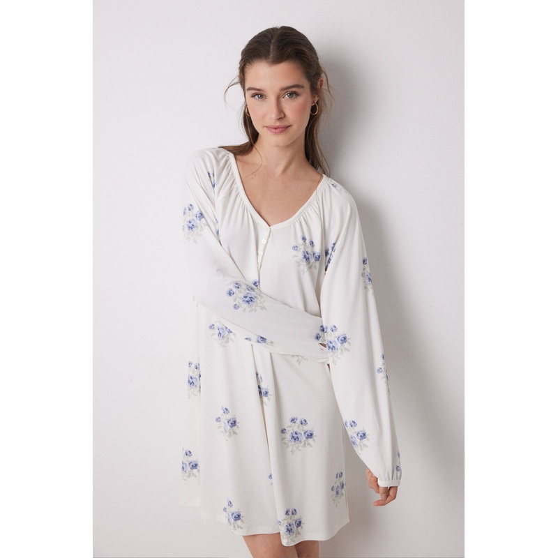 Long Nightgown in Soft White Jersey-Knit Fabric