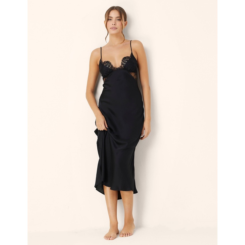 Long Slip in Satin and Lace Cecile