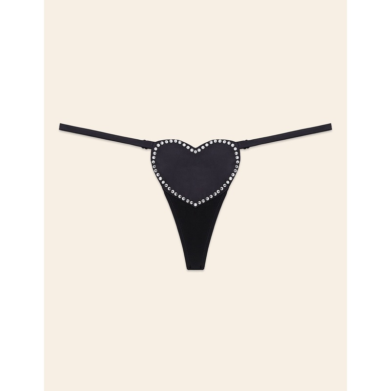 Low-Waist Thong with Rhinestones Satin Heart