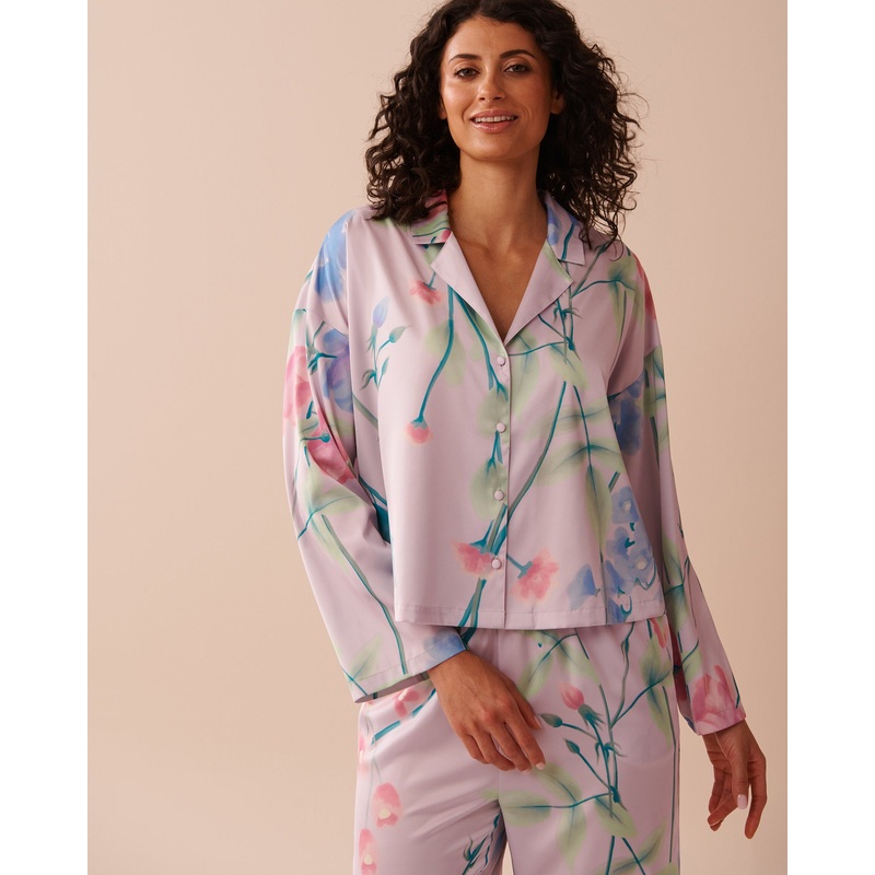 Luxury Edition Lavender Garden Print Satin Button-Down Shirt