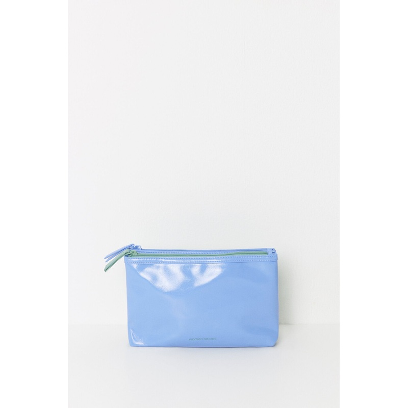 Medium Blue and Green Patent Leather Toiletry Bag
