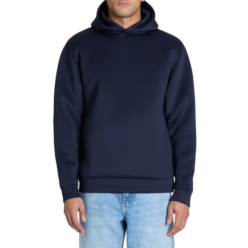 Oversized Neoprene Hooded Sweatshirt - Navy
