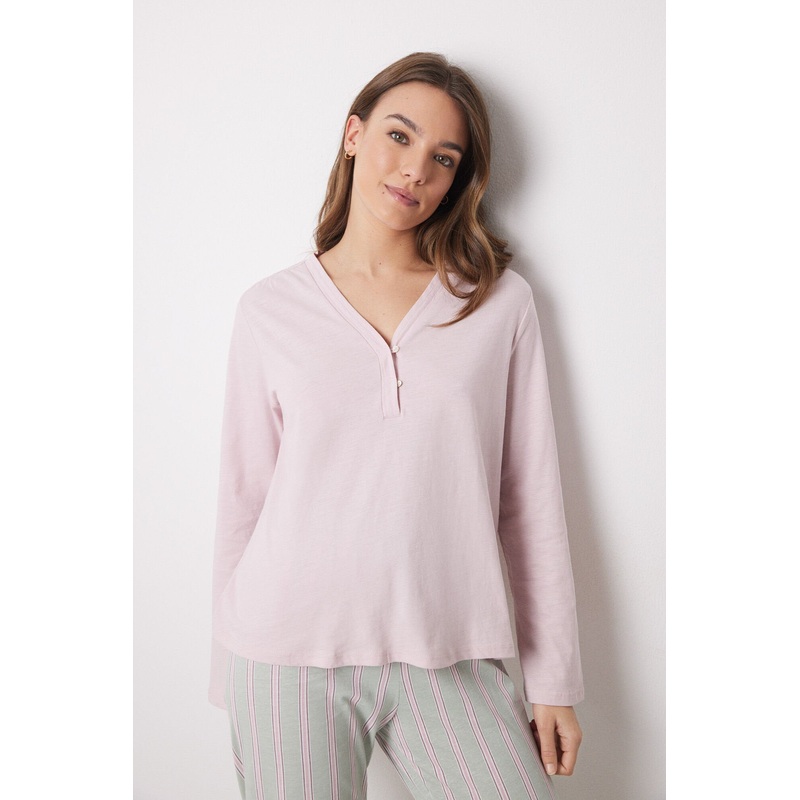 Pink 100% Cotton Long-Sleeved Top