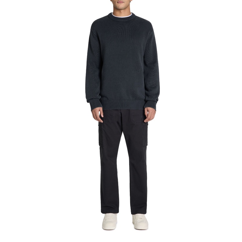 Straight Stretch Cotton Cargo Pants - Black