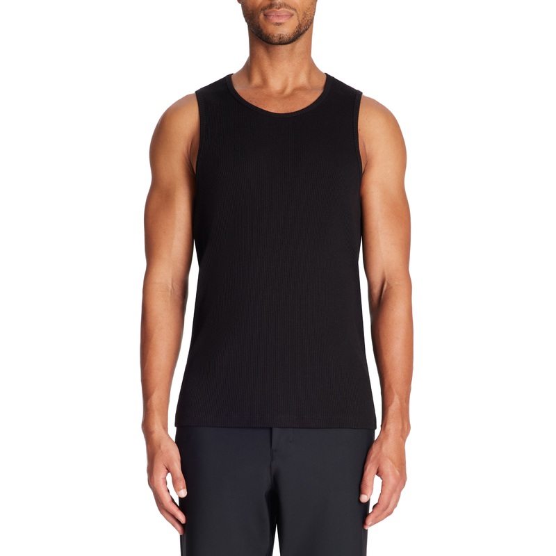 Stretch Cotton Crew Neck Tank Top - Black