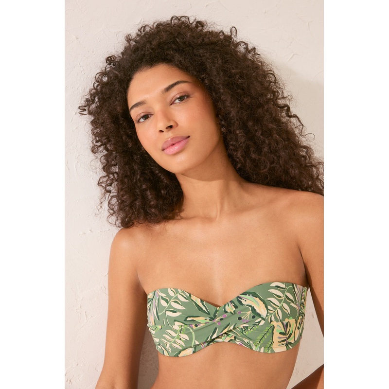 Tropical Print Bandeau Bikini Top