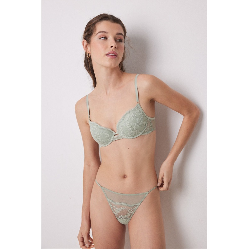Classic Green Lace and Tulle Strip Panties