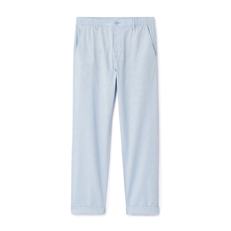 Cotton Blend Straight Pants - Light Blue