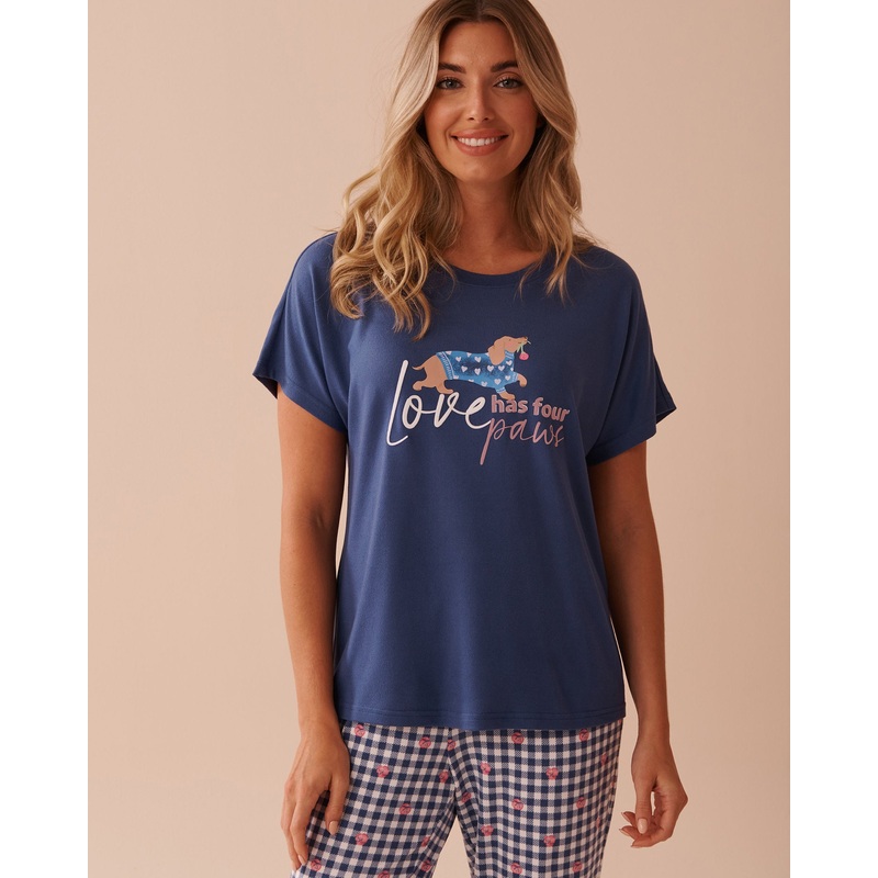 Dog Print Crew Neck T-Shirt
