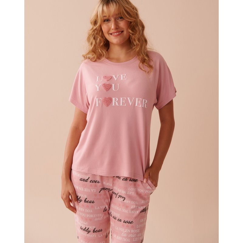 Heart and Letter Print Crew Neck T-Shirt