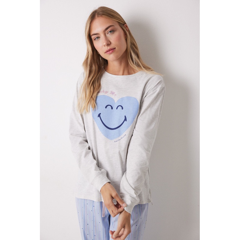 Long 100% Cotton Pajamas with Blue Hearts