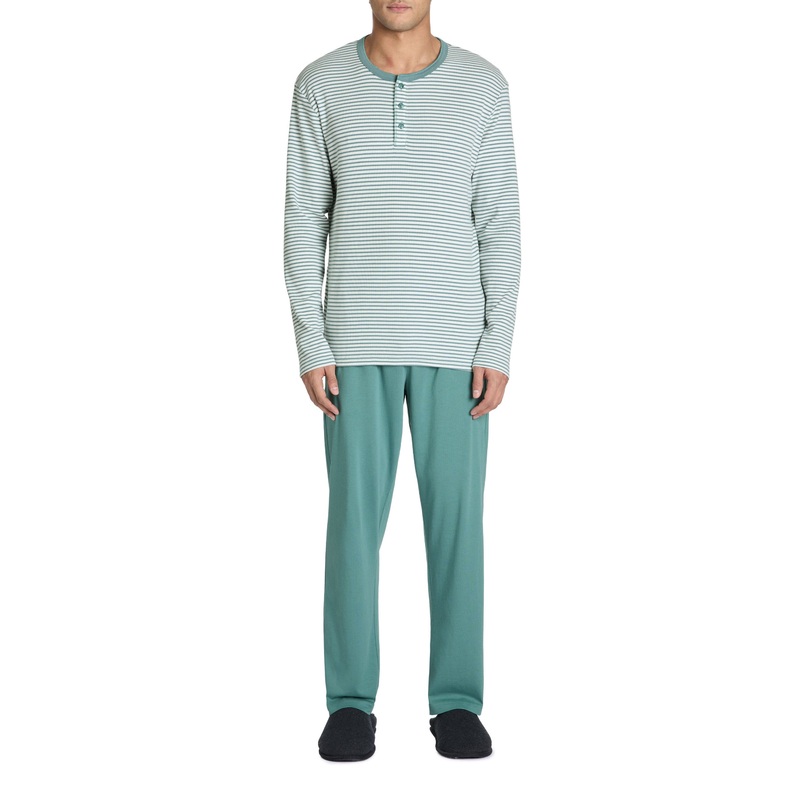 Long Pajamas 100% Stretch Cotton - Turquoise