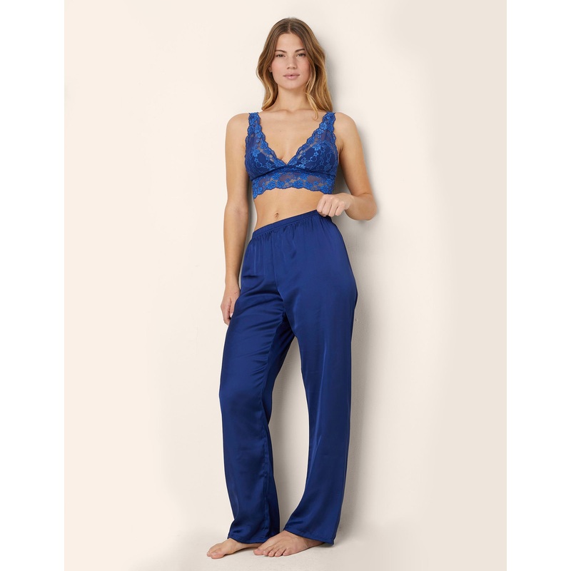 Long Trousers in Dark Blue Satin