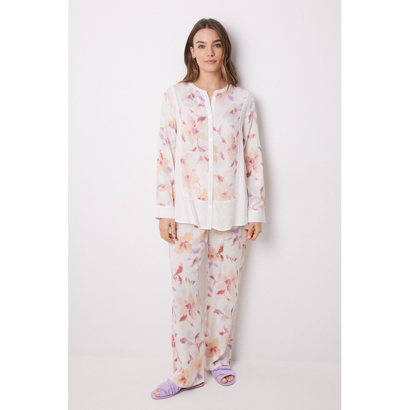 Long Viscose Flower Shirt Pajamas