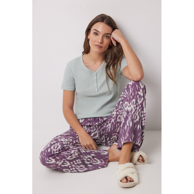 Long Viscose Trousers with Ikat Print