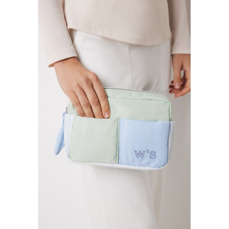 Medium Nylon Toiletry Bag with Striped Print