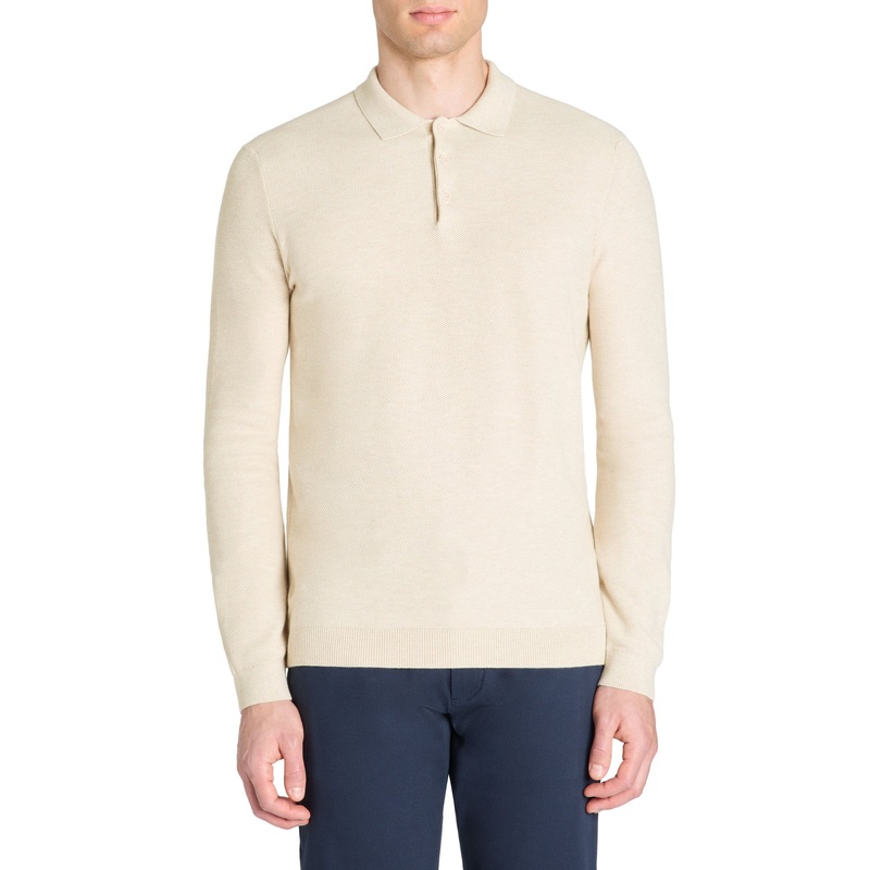 Polo Collar Sweater 100% Cotton - Beige