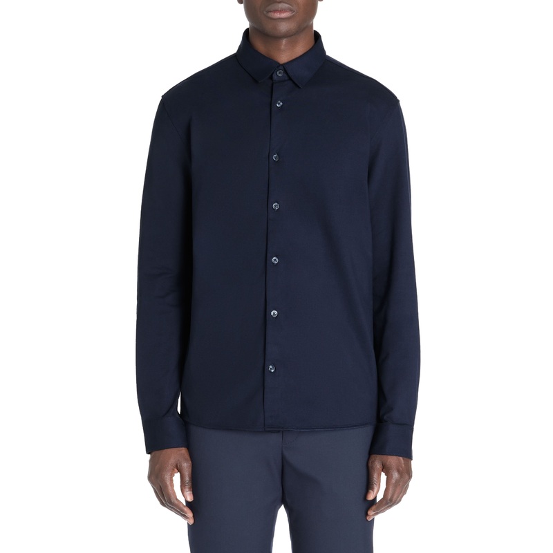 Regular Casual Stretch Cotton Shirt - Navy