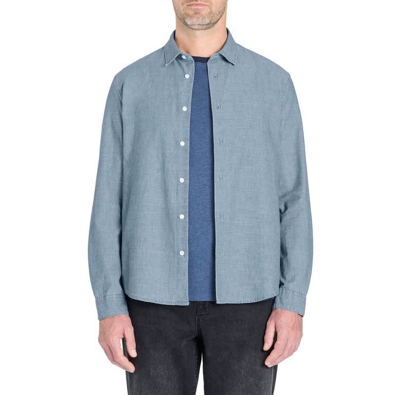 Regular Shirt in 100% Cotton Chambray - Blue