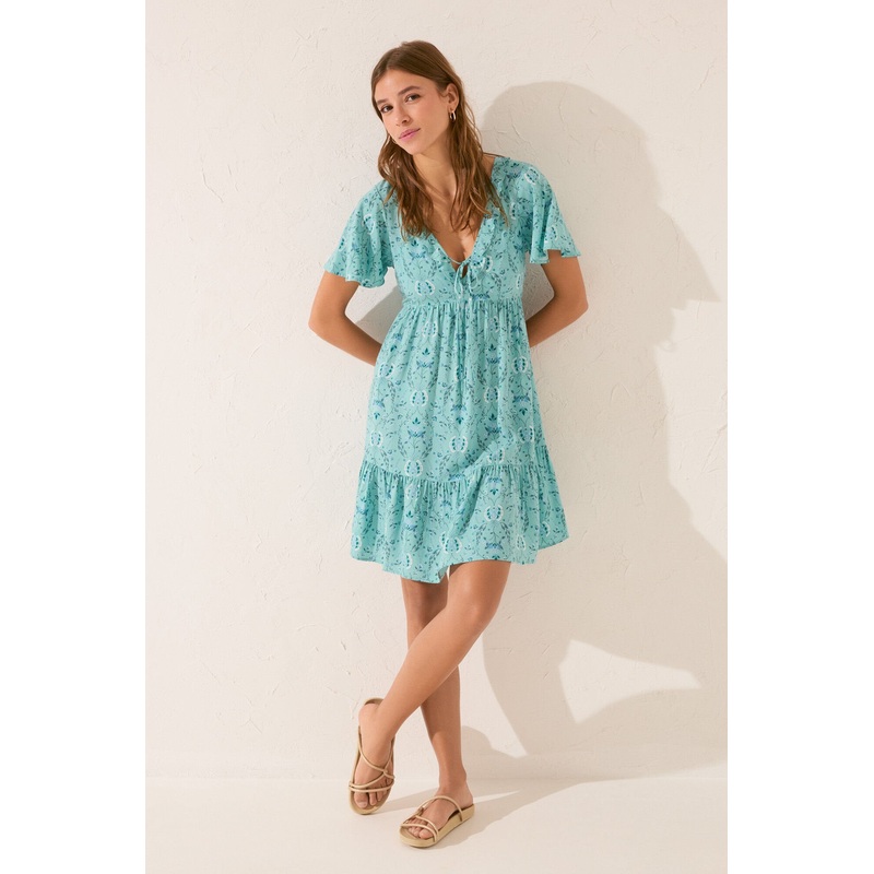 Short Dress with Flower Print Ruffles