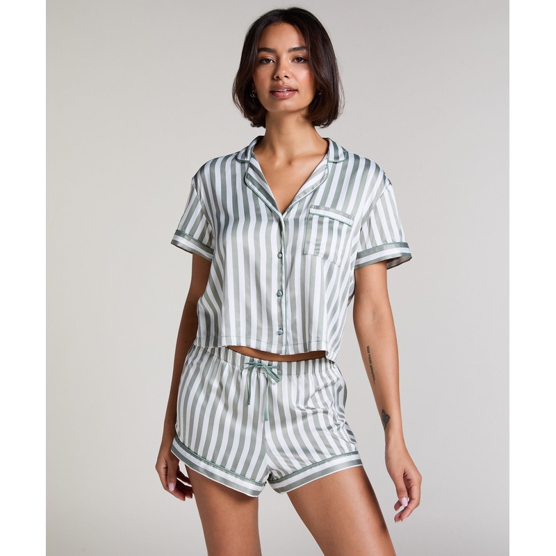 Short Satin Stripe Pj - Green