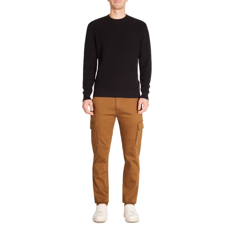 Straight Stretch Cotton Cargo Pants - Brown