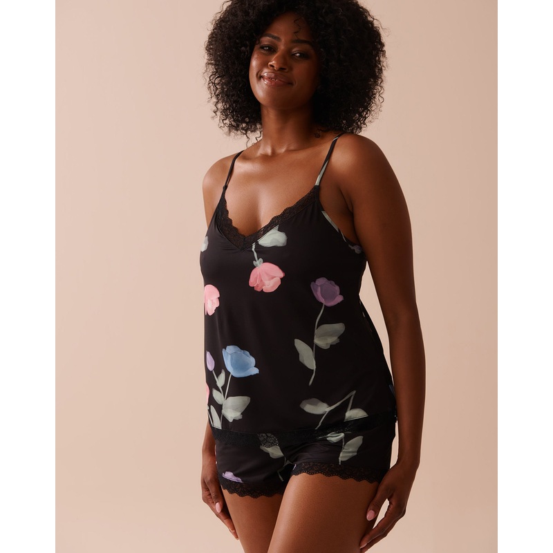 Tulip Print Lace Trim Cami