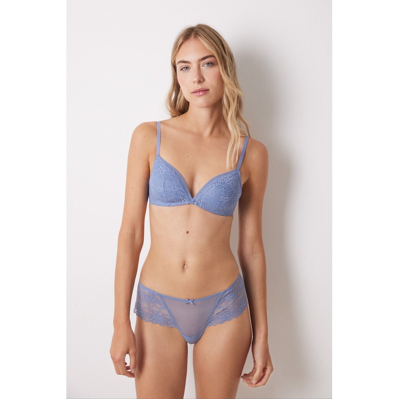 Wide Blue Lace Brazilian Panty