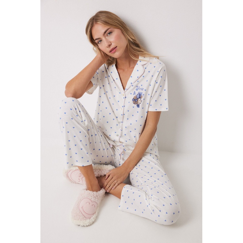 100% Cotton Shirt Pajamas with Blue Hearts
