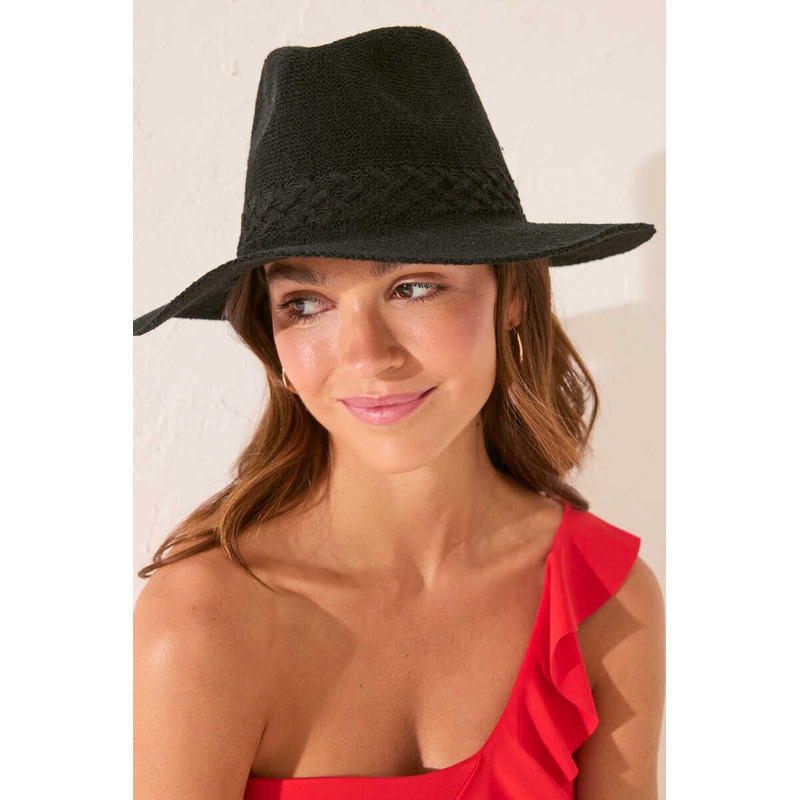 Black Hat with Braided Detail