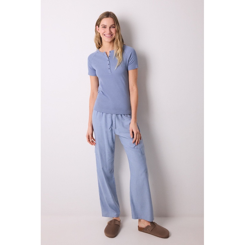 Blue Ribbed Short Sleeve T-Shirt