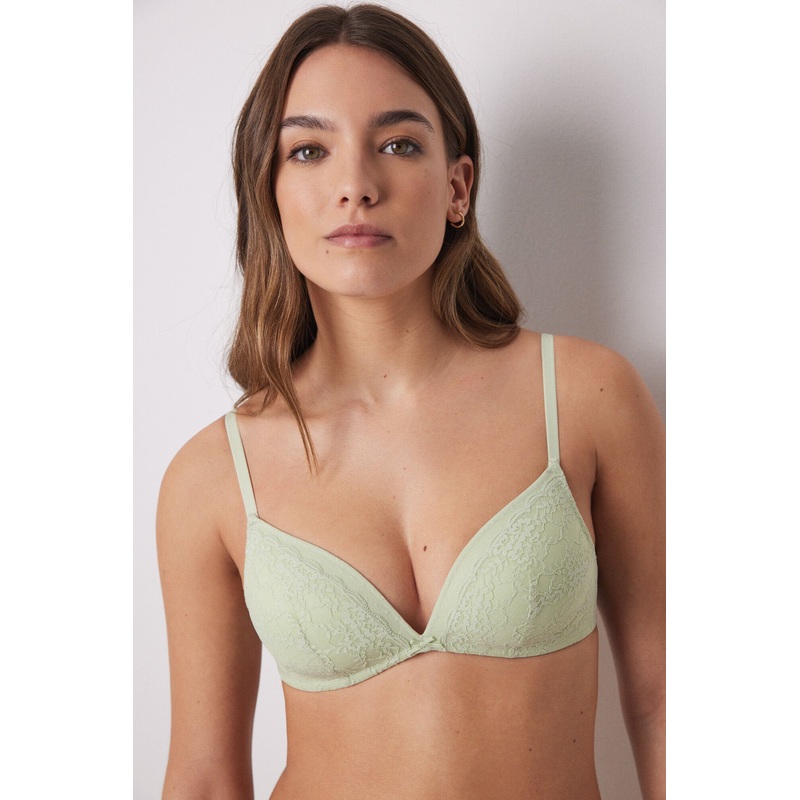 CHARMING Padding Triangle Bra Lace Tulle Plumetis Green in Different Cup Sizes