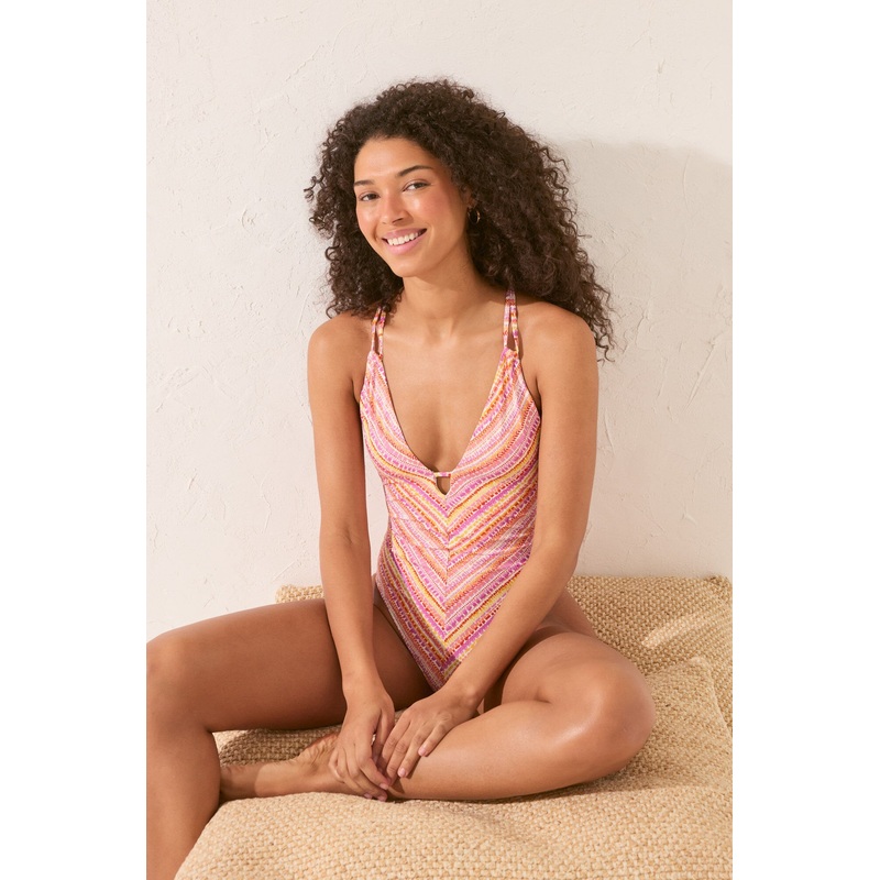 Diagonal Striped Print Swimsuit