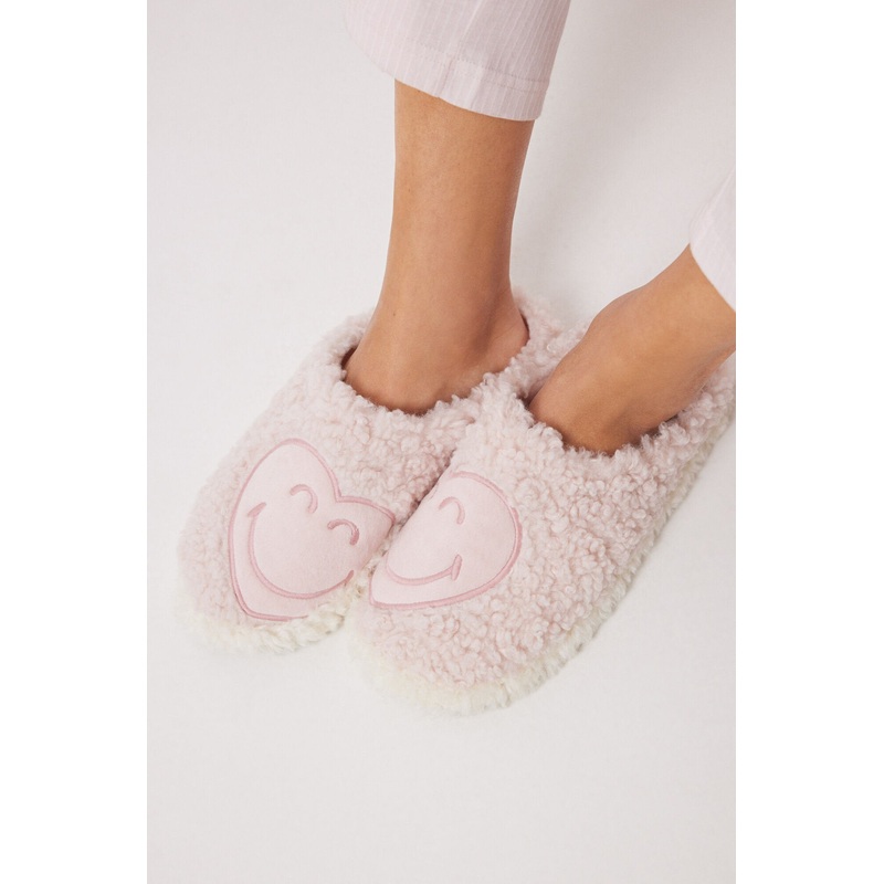 Faux Shearling Smiley Slippers