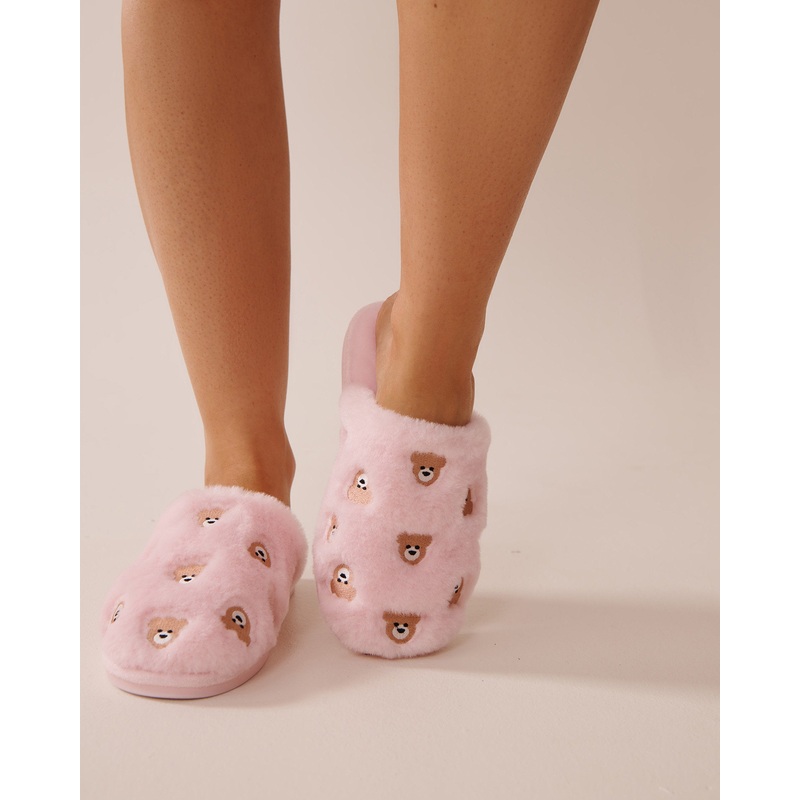 Faux Wool Embroidered Slippers