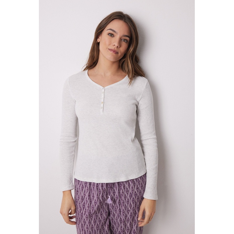 Gray Ribbed Long Sleeve -Shirt